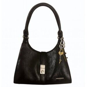 Rachel Zoe Black Patent Fx Leather Shoulder Handbag W Charms